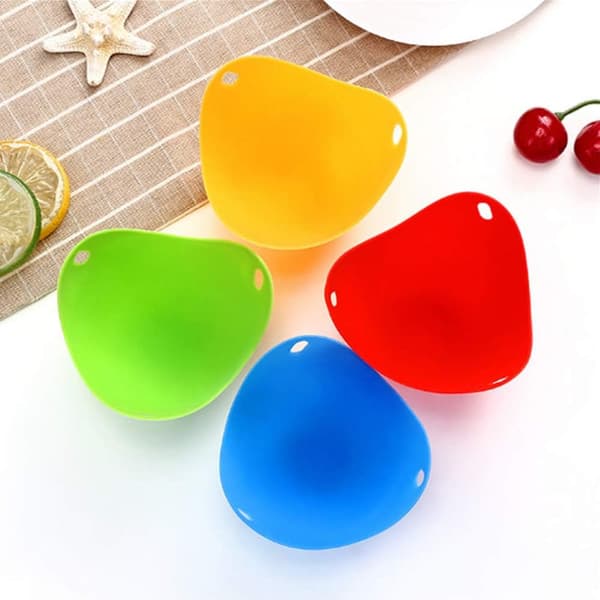 Sett med 3 nonstick silikon eggformer + 4 pocherte eggkokere