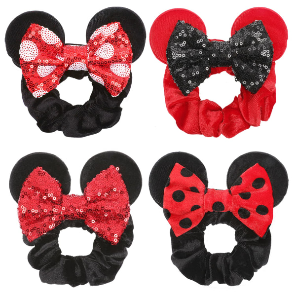 4 stk. Fløjlsmusøre Scrunchies Blanke Sequin Bows Scrunchies C