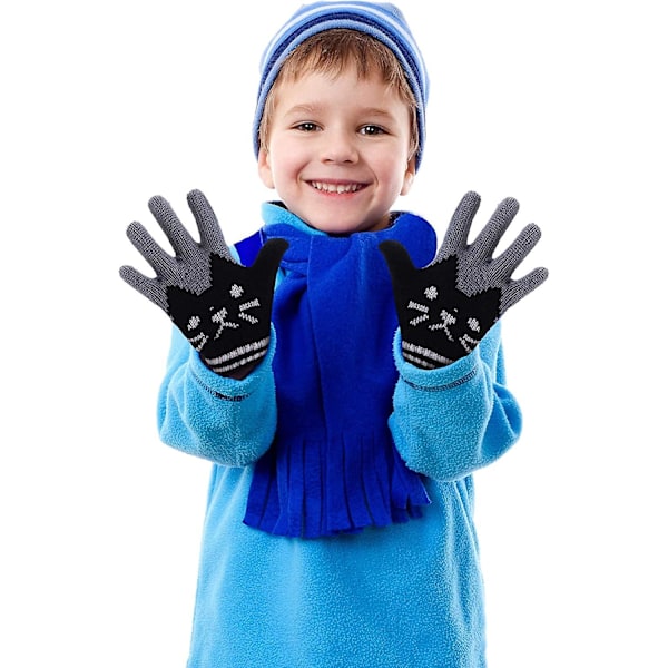 2 Par Barnvantar Vinter Full Finger Stickade Vantar Varma Stretch