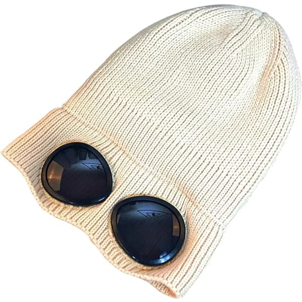 Unisex Goggle Beanie Strikket Vinter Chunky Beanie Hat, Hvit