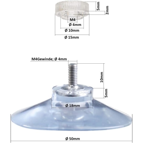 8 st sugkoppar Ø 50 mm med M4x10mm gänga med knutna muttrar Tr