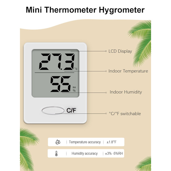 (Vit) Mini Digital Hygrometer, Hög Precision Digital Rumstemperaturmätare