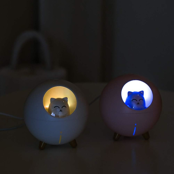 （Vit）Katt Djur Multi-Mode Färgglad LED Nattlampa Liten Mini Spr