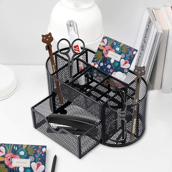 Skrivebords Opbevaringsboks, Metal Mesh Skrivebords Opbevaringsboks/Penholder/De