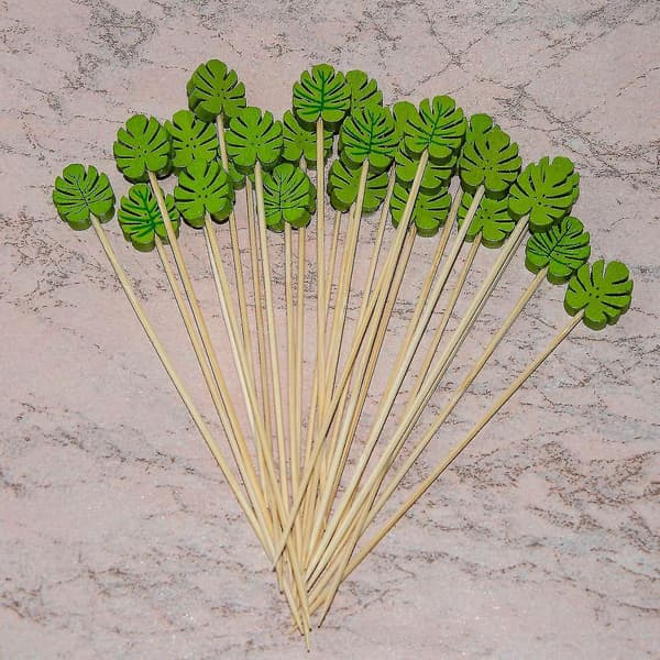 200 st Bambupinnar Buffé Tropiska Blad Cupcake Frukt Kompat DXGHC