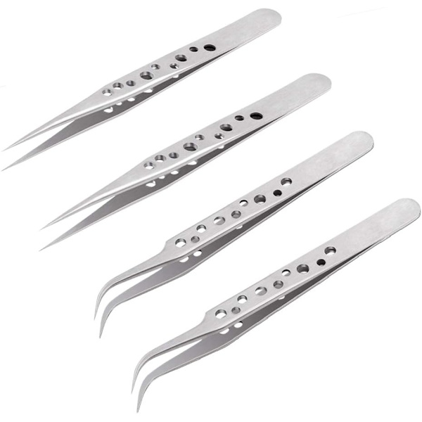 Precisionstänger Set med 4, Rostfritt Stål, 2 Stilar, Rak och Böjd