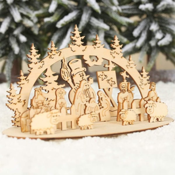 Julepynt Tre Nativity Scene Skrivebord DIY Jule F