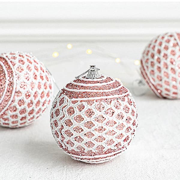 4 stk. Julekugle Charm 8cm Glitrende Kuglepynt (pink)