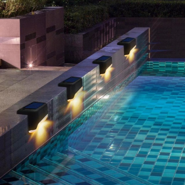 Solcellsbelysning för Pool, 4-pack, Varmvit Vattentät Belysning för Pooltillbehör Nattlampor, Utomhus LED Däcklampa