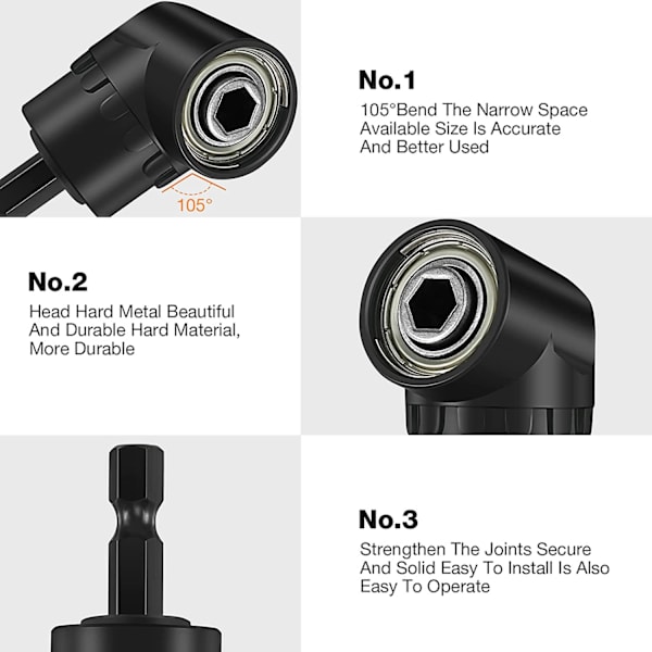 4-delad adapteruppsättning för borrmaskin, 360° roterbar 1/4\" 3/8\"
