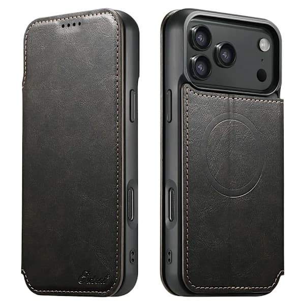 SKALO iPhone 17 Pro Max SUTENI J05 PU Læder Wallet Case - Sort Sort