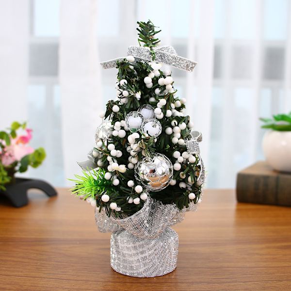 Julgran 20CM Mini Julgran Set Ornament Desktop Silv
