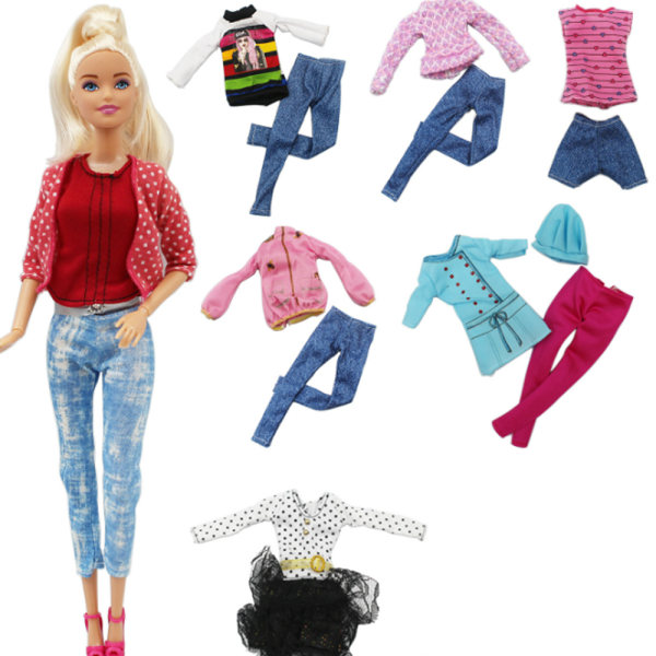 8-delars Barbie-modekläder, klänning, byxor, hängslen, överdel