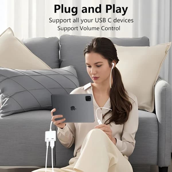 2 stk. USB C til 3,5 mm Hovedtelefon- og Opladningsadapter, 2-i-1 USB C til Aux Jack Dongle Kabel til iPhone 15 Pro Max Plu,ta