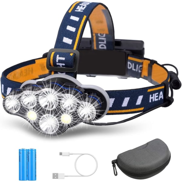 8 Tilstande Genopladelig LED Pandelampe, Super Lys 8 LED Pandelampe
