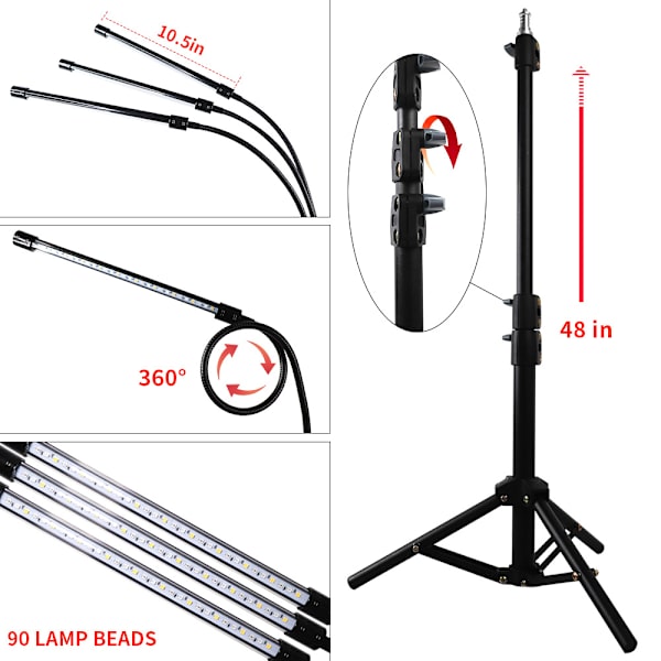 LED 4-rörs växtlampa, LED-växtlampa Fullspektrum Växtlampa för