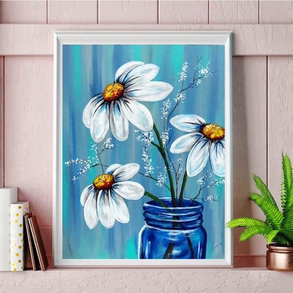 Diamantmålning Kit för Vuxna, DIY 5D Rund Vas Full Diamant Blomma