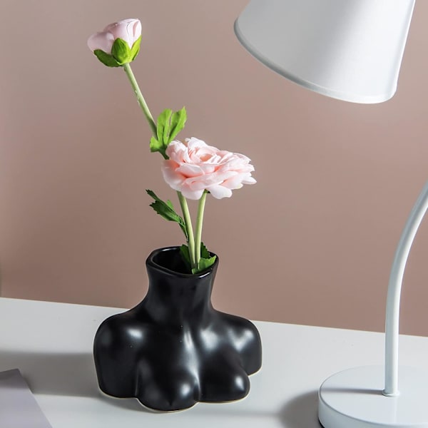 Blomvas, Kroppsformad Blomvas, Svart Blank Keramikvas, Han