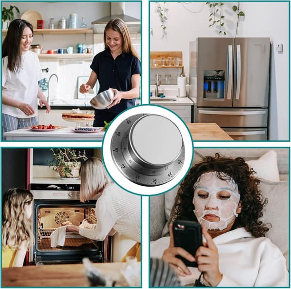 Mekanisk kjøkkentimer med magnetisk base, 60 minutters nedtelling