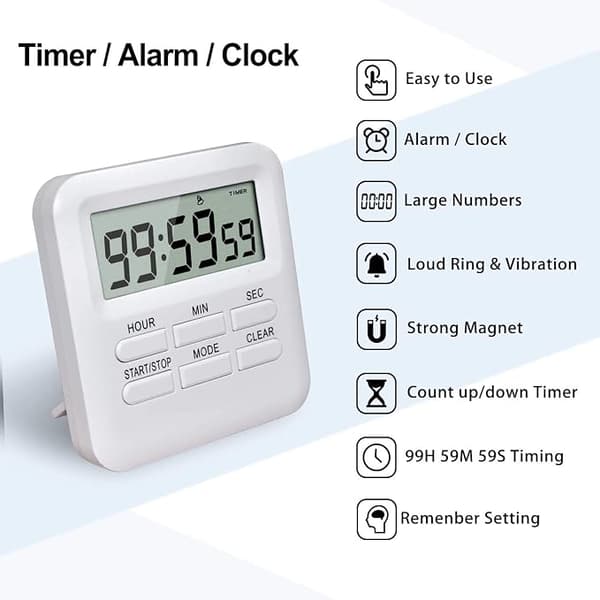 Digital Timer med 3-i-1 Klocka/Väckarklocka Funktion, Magneti DXGHC