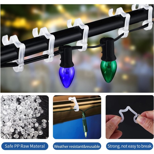120 udendørs julelys clips, ferie lys clips, installeret o