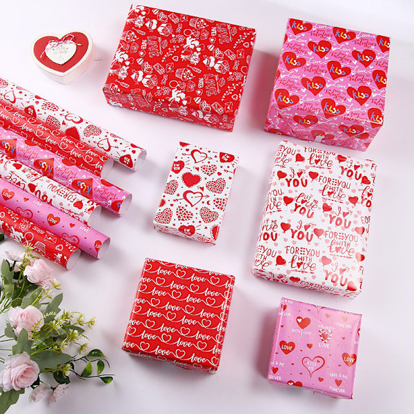 6-pack med 6 mönsterdesign Valentine's Day presentpapper