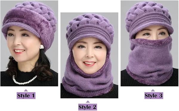 Fleeceforet Beanie-lue, Vinterlue-Halsduk-Maske Sett, Dame