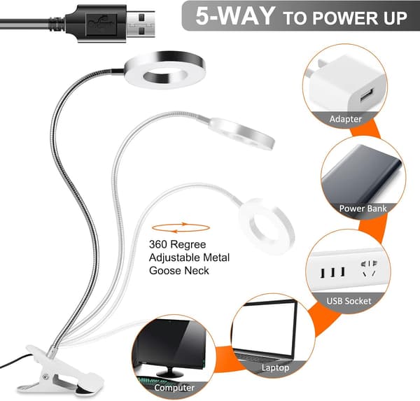 1 stk. Sølv 48LED Klips Læsebordlampe, USB Bordlampe, 3