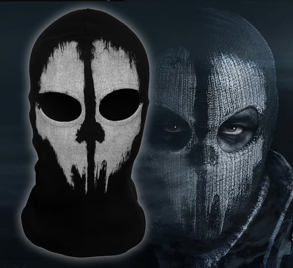 Spøgelsesmaske - Balaclava til Motorcykling, Paintball, One Size, Farve Sort