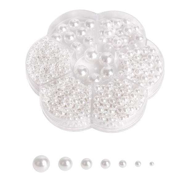Hvit perlearmbånd - 1150 stykker hvite kunstige perler 3/4/5/
