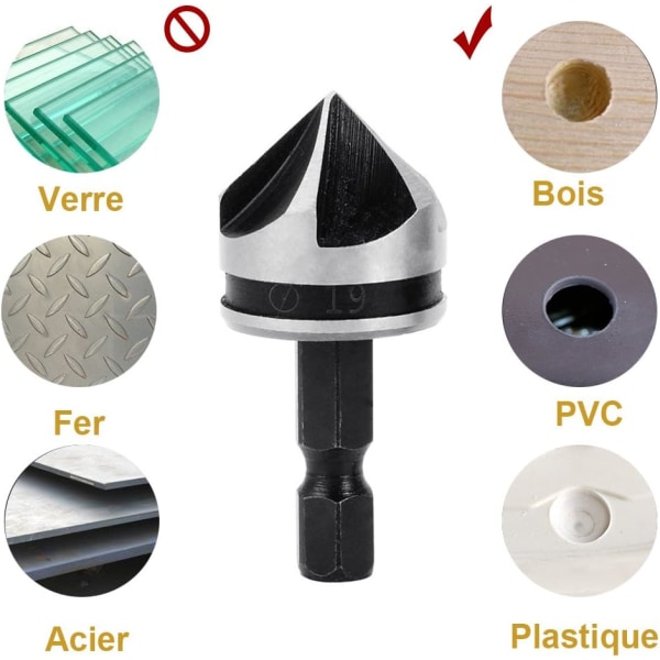 3 stk. 1/4\" Hex Chamfer Cutter 5-flettet Bor Bits Senk