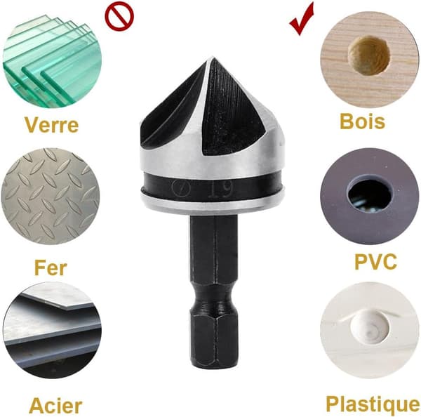 3 stk 1/4\" Hex Chamfer Cutter 5 Fløyte Bor Bits Senk