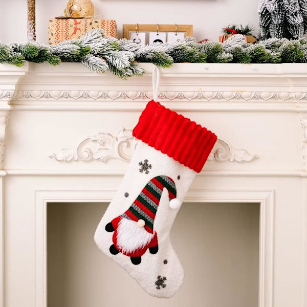 1 St Vit Julstrumpa Tomte Julstrumpor Ansiktslös Dol DXGHC