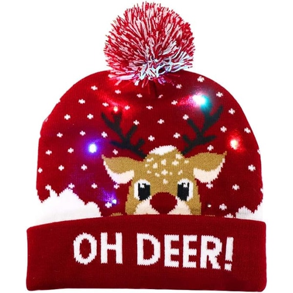 LED Julehatt, Lysende Julehatt Unisex Strikket Beanie H