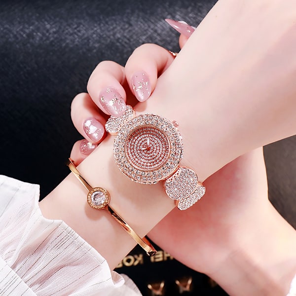 Mantianxing Kvarts Damklocka Stålband Klocka Rhinestone All
