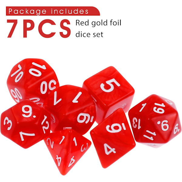 7 deler DND terningsett for Dungeon and Dragons, lilla tåke polyhedral terning RPG rollespill brettspill (rød)