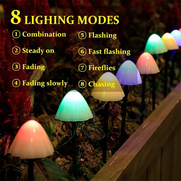 Udendørs Solcelledrevne Lysstrenge, 12 LED Solcelle-Svampe Lys, 8 Tilstande