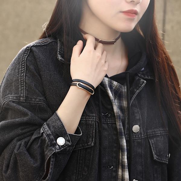 Läderarmband för kvinnor, handsytt brunt läderrep DXGHC