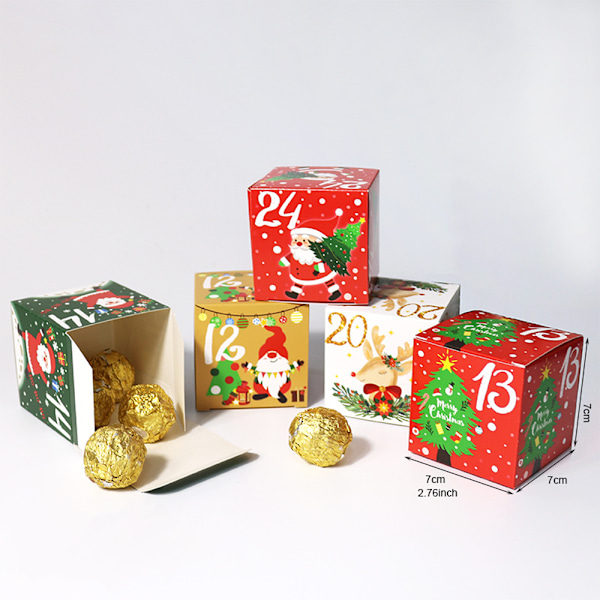 24 stk DIY Julekalenderbokser, 24 Dagers Adventstelling