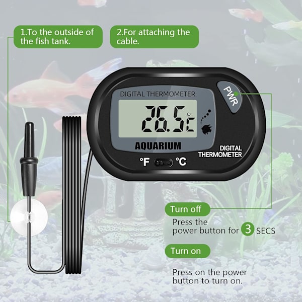 2 st Aquarium Digital LCD med Sugkoppar och Vattentät Sonda