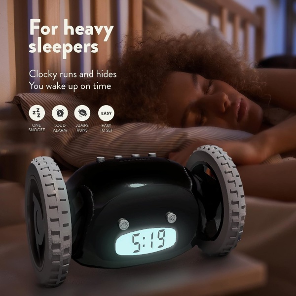 Rullande väckarklocka - extra högt för tunga sovande personer (Clockie Robo
