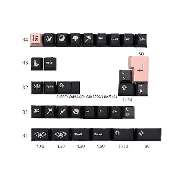 136 Key Nightsakura Keycap Pbt Engelska Keycaps Kompatibel Wit DXGHC