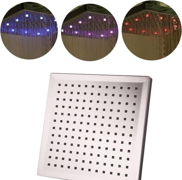 LED Dusjhode, 8 Tommer Kvadratisk Temperaturkontroll, 3 Fargeendring