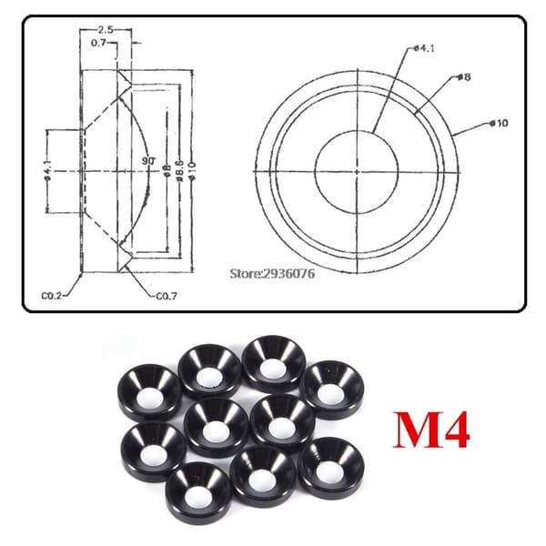 10 x M4 Anodiserte Aluminium Senket Hode Motorrom Bumper Cup