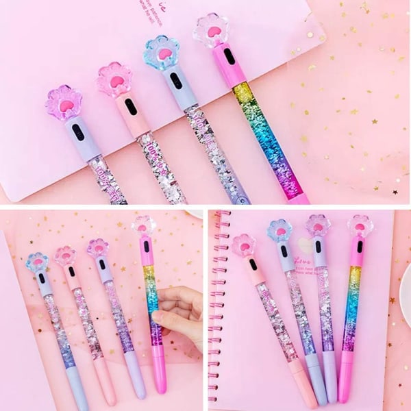 8 Søde Penne Kawaii Sjove Penne, 0,5 mm Skinnende Katteklo Luminous Kuglepen