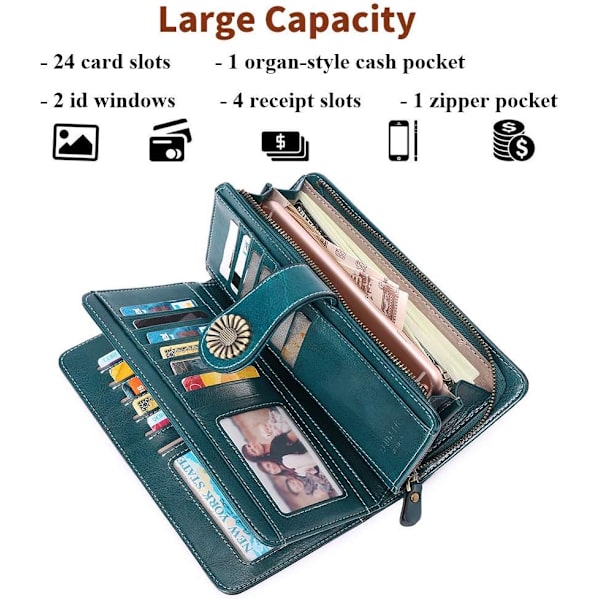 RFID-blokerende pung i ægte læder til kvinder - Clutch-pung - Kortholder - Organizer - Damepung (blå)