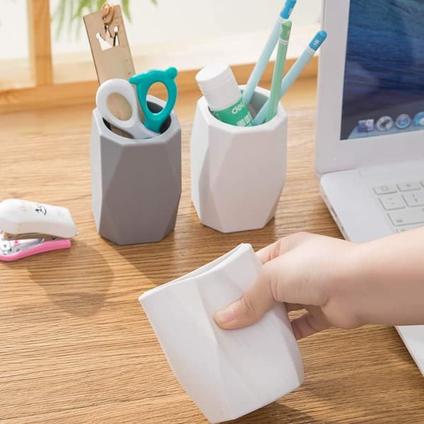 Silikon Blyant Holder (grå) Geometrisk Pennekopp for Kontor Skrivebord