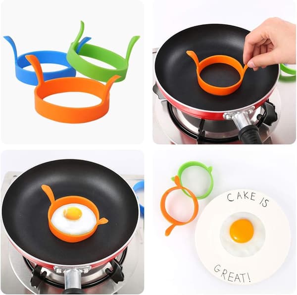 Sett med 3 nonstick silikon eggformer + 4 pocherte eggkokere
