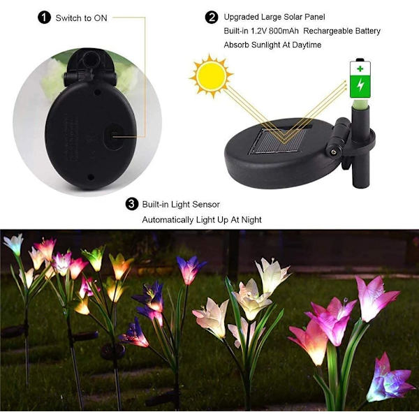 Udendørs Solcellelys, 3 Pak Lily Blomster Solcellelys Fe Lys