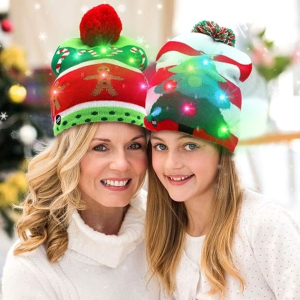 LED-lysende julehatter Xmas Santa stygge hatter Beanies 10 fargerike